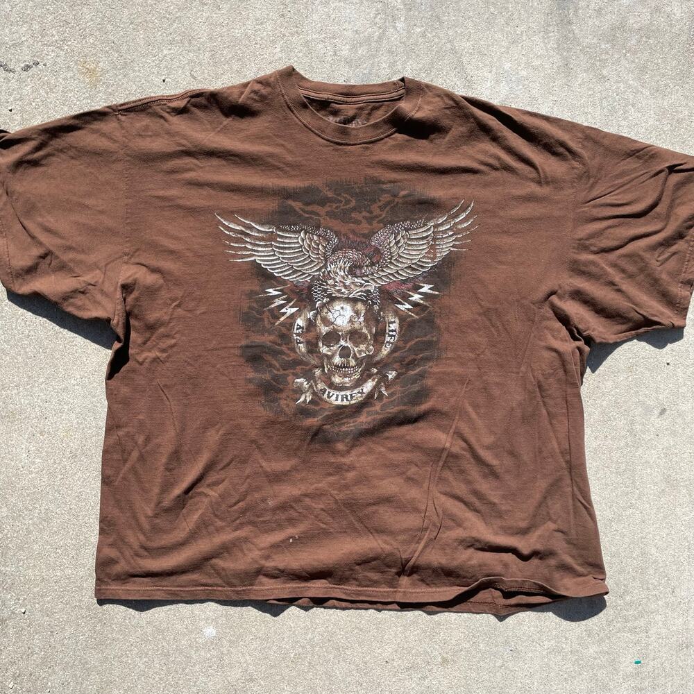 Vintage Y2K Avirex Eagle Skull Graphic Tee Brown Faded Mens XXL Hip Hop Boxy